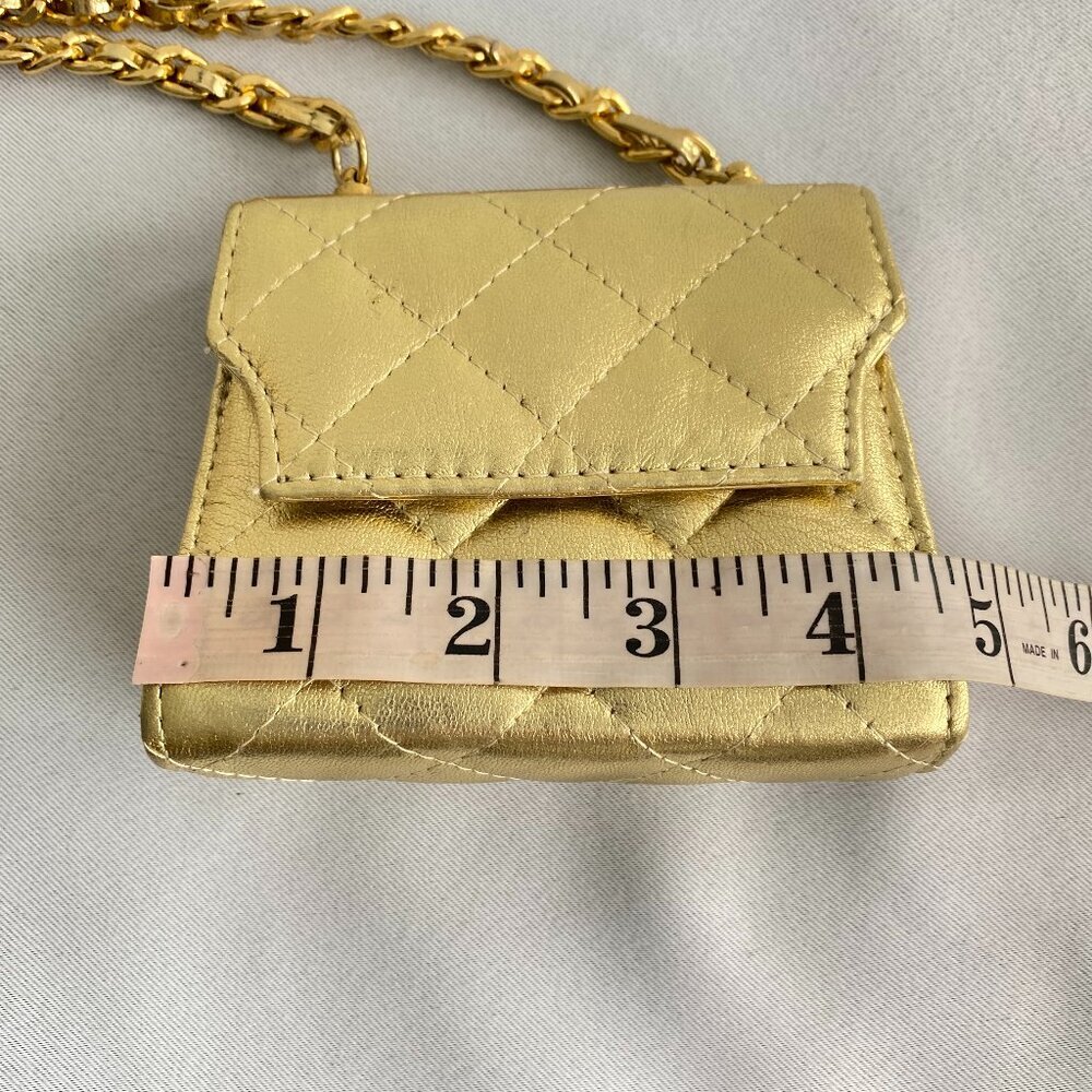 Simard Leather Mini Gold Quilted Metallic Chain Bag - Picture 12 of 15